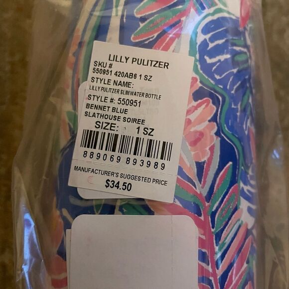 NEW Lilly Pulitzer x Pottery Barn Slim Bennet Blue Water Bottle - Picture 4 of 4